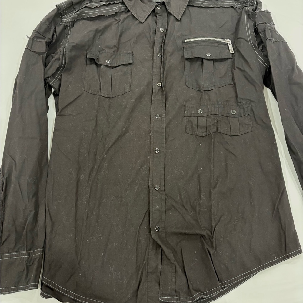 Black Label Men's XL Black Long-Sleeve Button-Down Shirt w/Bold Design & Accents